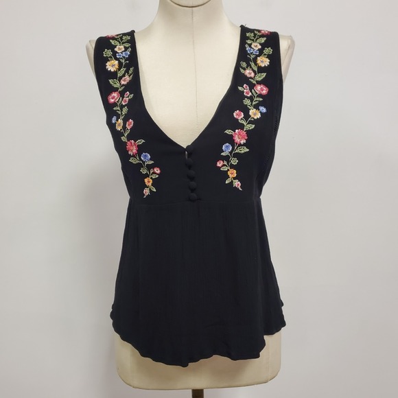 Forever 21 Tops - Forever 21 Womens Embroidered Fairy Grunge Babydoll‎ Tank Size XL Black Preppy